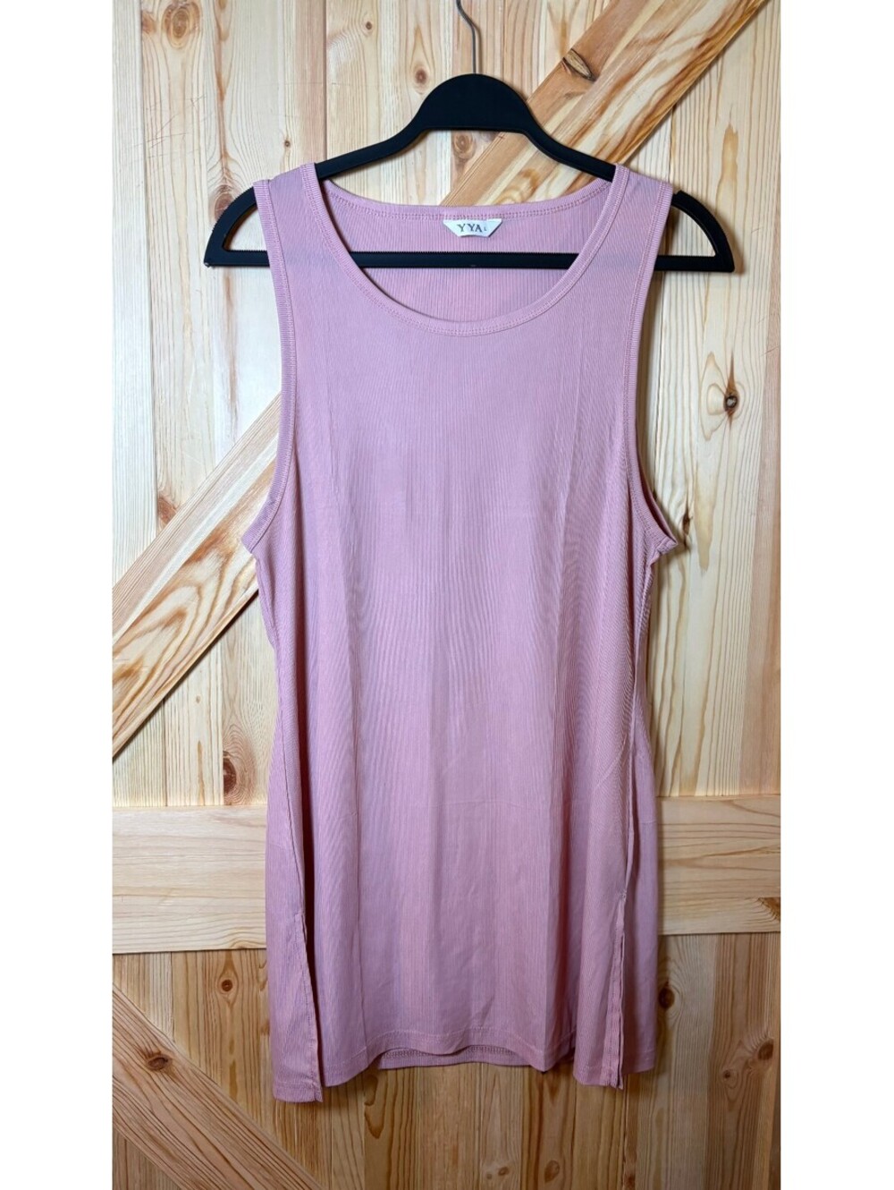 YYA Women's Pink Ribbed Sleeveless Tank Top Size L